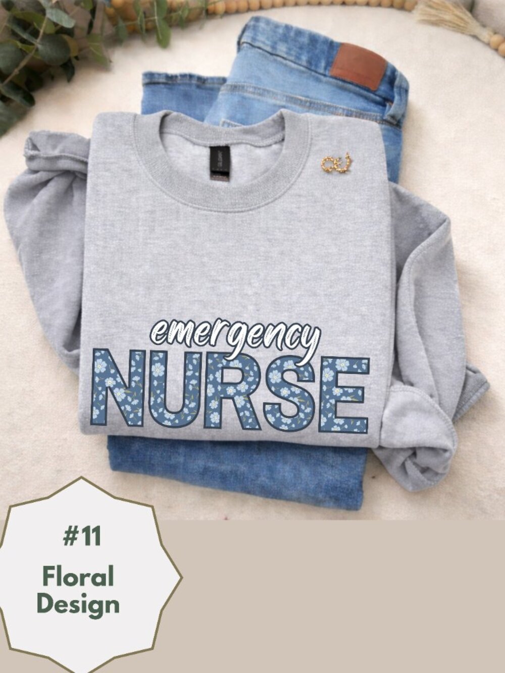 Emergency Nurse Floral Sweatshirt Gray Nurse Crewneck Cozy RN Gift Cute Nurse - Picture 13 of 14